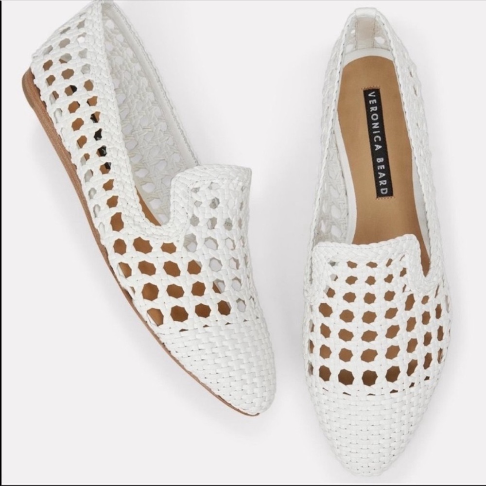 Veronica Beard White Woven Loafers